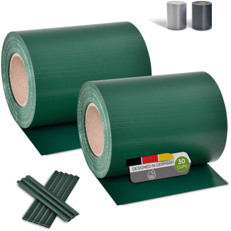 Juskys Bande de protection en PVC pour clôture à double barres – lot de 2 rouleaux de 35 m x 19 cm – clips de fixation – film de clôture pour intimité et protection contre le vent – vert