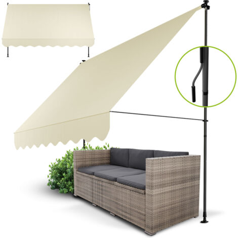 Store parasol à bras articulé Juskys Kapstadt - Réglable en hauteur, montage sans perçage, imperméable, résistante aux UV, vertical et diagonal - 300x120 cm, Beige (1/5)