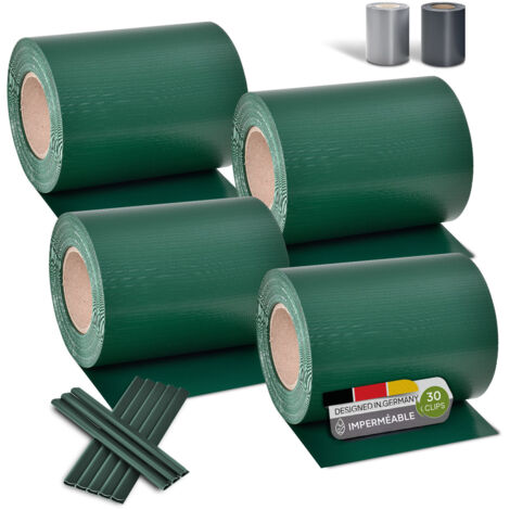 Juskys Bande de protection en PVC pour clôture à mailles doubles, lot de 4 – 4 rouleaux de 35 m x 19 cm – clips de fixation – film de clôture pour intimité et protection contre le vent – vert