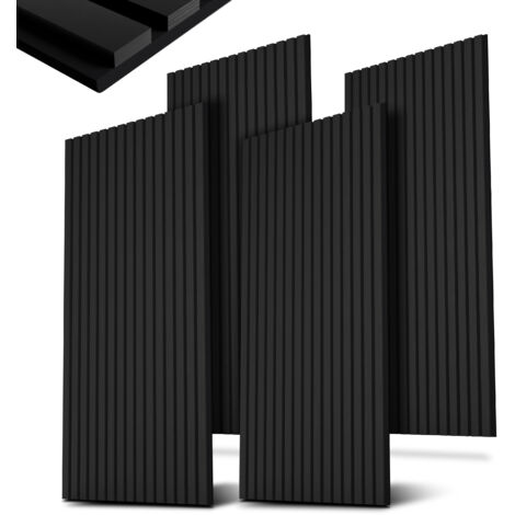 Panneaux muraux acoustiques Juskys - Amélioration acoustique, design en placage de bois et absorbant le son, réduit le bruit - 120x60 cm - lot de 4, 2,88 m², noir