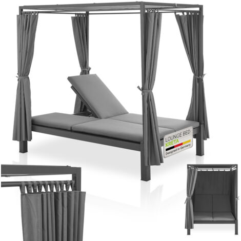 Juskys Double Canapé-Lit Kreta - Chaise longue de jardin pour 2 personnes - Toit et dossier réglables - Chaise longue pour terrasse, jardin et balcon - Lit gris