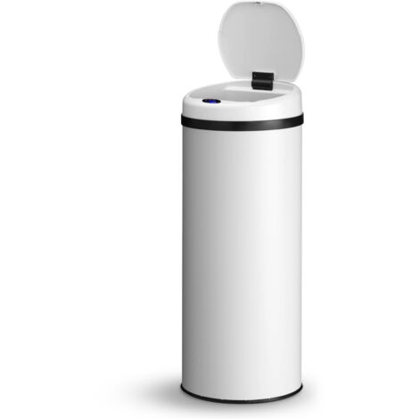 Poubelle automatique Juskys avec capteur 50L - poubelle électrique, capteur de mouvement, couvercle automatique, étanche, anneau de serrage, cuisine - Blanc