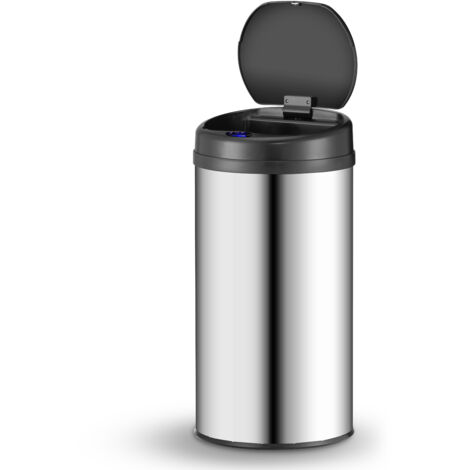 Poubelle automatique Juskys avec capteur 40L - poubelle électrique, capteur de mouvement, couvercle automatique, étanche, anneau de fixation, cuisine - Argent