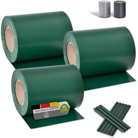 Juskys Bande de protection en PVC pour clôture à mailles doubles, lot de 3 - 3 rouleaux de 35 m x 19 cm - clips de fixation - film de clôture pour intimité et protection contre le vent – vert