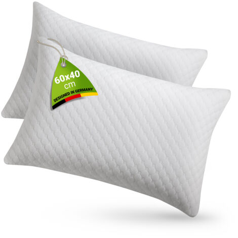 Coussin Juskys 40x60 cm pour lit - lot de 2 oreillers avec rembourrage en mousse à mémoire de forme - rembourrage respirant - housse lavable - oreiller de lit blanc