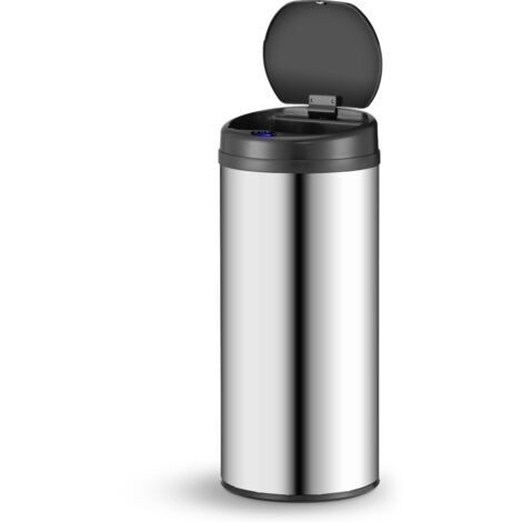 Poubelle automatique Juskys avec capteur 50L - poubelle électrique, capteur de mouvement, couvercle automatique, étanche, anneau de serrage, cuisine - Argent