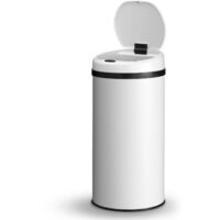 Juskys Poubelle automatique avec capteur 40L - poubelle électrique, capteur de mouvement, couvercle automatique, étanche, anneau de serrage, cuisine - Blanc
