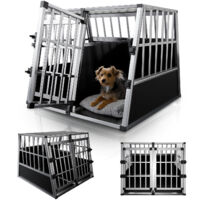 Juskys – Caisse de transport pour chien en aluminium – Cloison amovible pour 1 grand ou 2 petits chiens – Dimensions 96×90×71 cm – Sécurisée pour voiture