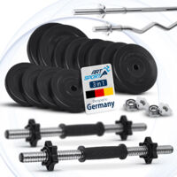 Artsport Ensemble d'haltères 3-en-1 avec 2 haltères, 1 barre longue et 1 haltère en Z curl – 12 poids jusqu'à 60 kg et fermetures en étoile – Kit d'haltères pour musculation