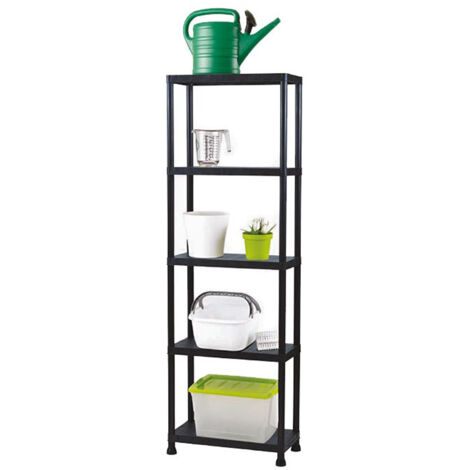 Perel Regal mit 5 Ablagen, werkzeuglose Montage, mit Wandbefestigung, 20 kg pro Ablage, 80x30x181 cm, Polypropylen, schwarz, ideal für Garage, Küche und Büro