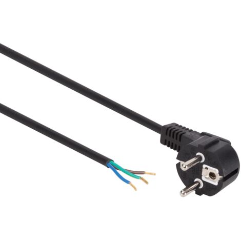 Perel Netzkabel, H05VV-F 3G0.75, 3 m, 10 A/230 V, 2500 W, Typ E/F 90°, für innen, PVC, schwarz (1/4)
