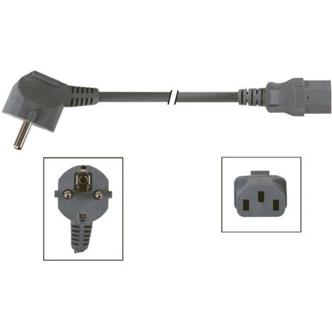 Perel Netzkabel, H05VV-F 3G1, 2 m, 10 A/230 V, 2500 W, Typ E/F 90° auf C13, für innen, PVC, schwarz (1/4)
