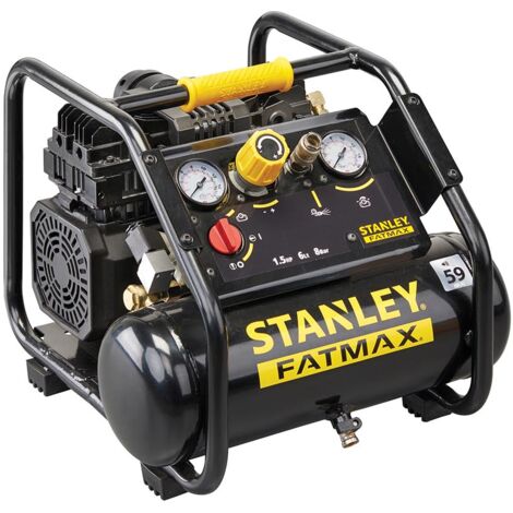 Stanley Fatmax Kompressor, 6 Liter, 8 bar, ölfrei leises Modell, horizontal, 1,5 PS, 160 l/min Luftleistung, tragbar, schwarz gelb, geeignet zum Aufpumpen und kleinen Druckluftwerkzeugen