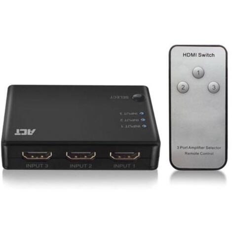 ACT 4K HDMI-Switch mit 3 Anschlüssen, Anzeige von 3 HDMI-Quellen auf einem Monitor. (1/5)