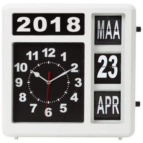 Perel Wanduhr mit Klappkalender, rechteckig, analog, 31 x 31 cm, Niederländisches Modell