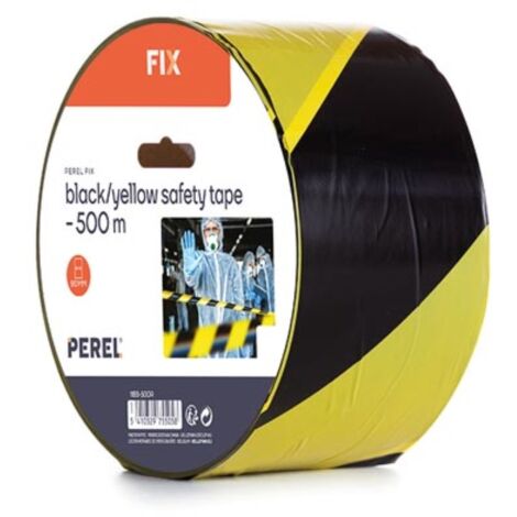 Perel Absperrband auf Rolle 250 m, ideal für temporäre Absperrungen und Veranstaltungen, schwarz/gelb (1/3)