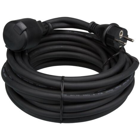 Perel Verlängerungskabel, H05RR-F 3G2.5, 25 m, 16 A/230 V, 3680 W, Typ E/F, IP44, Gummi, schwarz
