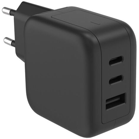 HQ-Power Universal GaN-Schnellladegerät, 1x USB-A QC und 2x USB-C PD, für iOS/Android-Smartphones, Laptops und Tablets, 5-mal schneller, ultrakompakt und ideal für unterwegs, 67W, schwarz (1/5)