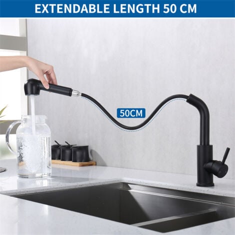 Rubinetto Cucina con Doccetta Estraibile Miscelatore Cucina Bocca Girevole Miscelatore Lavello in Acciaio Nichel Nero