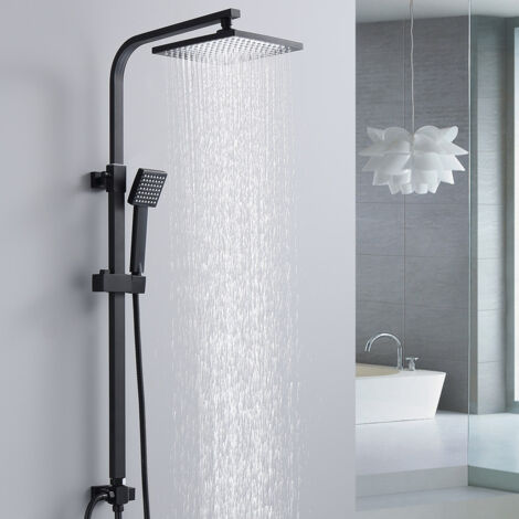 Duschsystem Schwarz Regendusche Duschset ohne Armatur mit Überkopfbrause Handbrause Duschsäule Duschsystem mit Umsteller eckig Duschsäule für Badezimmer 3 Funktions