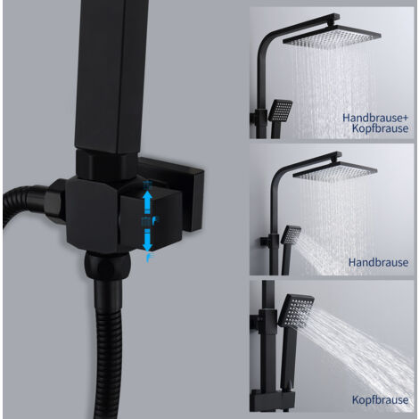 Duschsystem Schwarz Regendusche Duschset ohne Armatur mit Überkopfbrause Handbrause Duschsäule Duschsystem mit Umsteller eckig Duschsäule für Badezimmer 3 Funktions