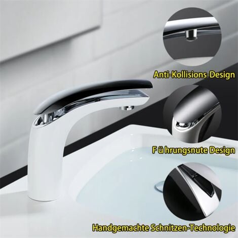 Badarmatur Weiß Waschtischarmatur Waschbeckenarmatur Wasserhahn Bad Mischbatterie Bad Armatur Einhebelmischer für Badzimmer Weiß