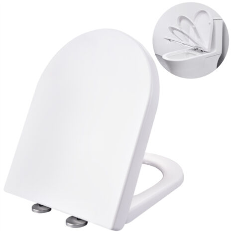 Toilettendeckel WC Sitz D Form Klodeckel mit Quick-Release-Funktion und Softclose Absenkautomatik Klodeckel abnehmbar Toilettensitz