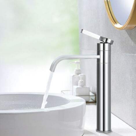 Wasserhahn Bad hoch Einhebel Mischbatterie Bad Armatur mit chrom Griff Waschtischarmatur wasserfall Badarmatur für Waschbecken Einhebel-Waschtischmischer Waschbeckenarmatur