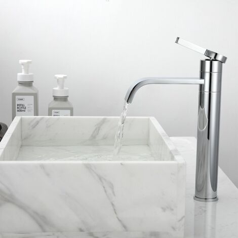 Wasserhahn Bad hoch Einhebel Mischbatterie Bad Armatur mit chrom Griff Waschtischarmatur wasserfall Badarmatur für Waschbecken Einhebel-Waschtischmischer Waschbeckenarmatur