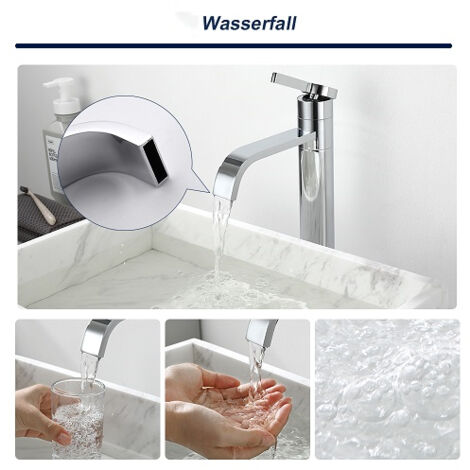 Wasserhahn Bad hoch Einhebel Mischbatterie Bad Armatur mit chrom Griff Waschtischarmatur wasserfall Badarmatur für Waschbecken Einhebel-Waschtischmischer Waschbeckenarmatur