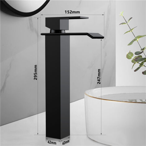Wasserhahn Bad Wasserfall Badarmaturen Schwarz Waschbecken Armatur Waschtischarmatur Hoch Einhandmischer Mischbatterie für Badzimmer Schwarz