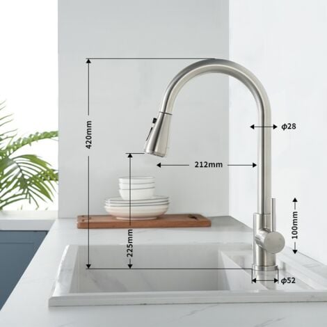Rubinetto da Cucina con Doccetta Estraibile Miscelatore da Cucina in Acciaio Inox Rubinetto per Lavello da Cucina Girevole a 360° Miscelatore Lavello Spazzolato 3 Getti