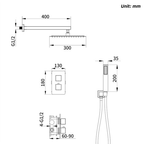 Colonna Doccia Incassata Sistema Doccia Incassabile Nera Elegante Set Doccia Meccanica con Soffione Quadrato Corpo Doccia Set Doccia In Ottone Nera