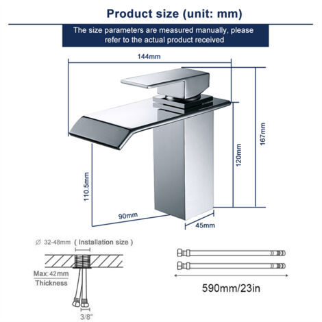 Rubinetto Bagno Design Moderno a Cascata Miscelatore Monocomando Ottone Cromato