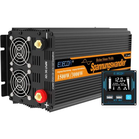 EDECOA convertisseur 12v 220v Pur Sinus 1500w écran 2X USB télécommande transformateur de Tension Isolation galvanique Onduleur (2e génération) Visiter la boutique EDECOA