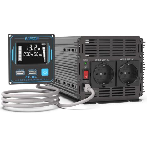Edecoa – Convertisseur de tension 12V 220V 2000W – Onde sinusoïdale pure – 2 ports USB – Télécommande – Protection multiple