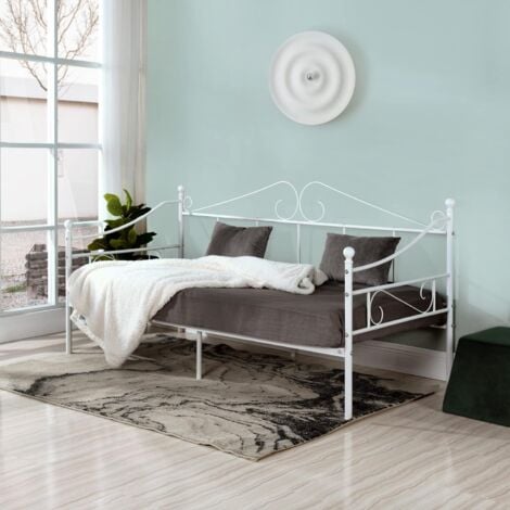 H.J WeDoo Lit Banquette Cadre de Lit en Métal Canapé Lit avec Sommier Lattes pour Enfant Adulte, Blanc