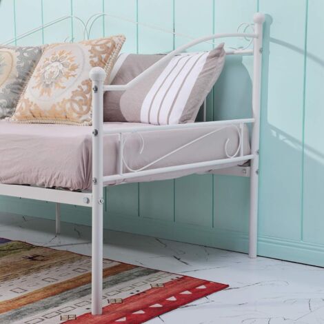 H.J WeDoo Lit Banquette Cadre de Lit en Métal Canapé Lit avec Sommier Lattes pour Enfant Adulte, Blanc
