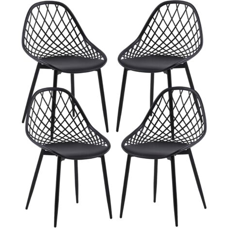 H.J Wedoo – Lot de 4 chaises de salle à manger – Dossier ergonomique – Pieds en métal – Hauteur d'assise 43 cm – Design ajouré noir