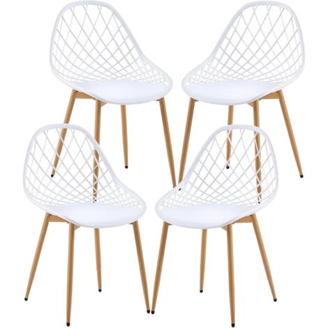 H.J Wedoo – Lot de 4 chaises scandinaves blanches – Coque en PP et pieds en métal – Dossier ergonomique – Hauteur d'assise 43 cm – Pour salle à manger et salon