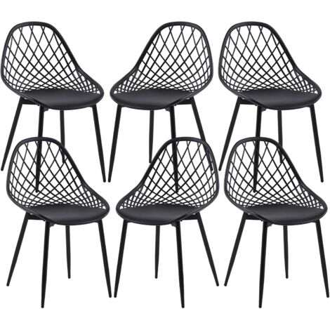 H.J Wedoo – Lot de 6 chaises scandinaves noires – Structure en métal stable – Hauteur d'assise 43 cm – Capacité 120 kg – Pour salle à manger et salon