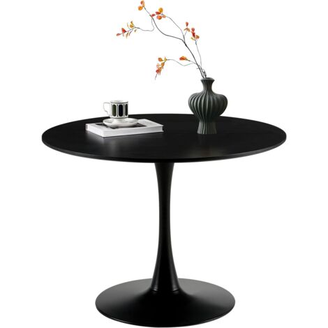H.J WeDoo Table de salle à manger ronde moderne, table de bar, bureau, convient pour cuisine, salle à manger, salon et bureau pour 2 à 4 personnes, diamètre 100 cm, noir (1/5)