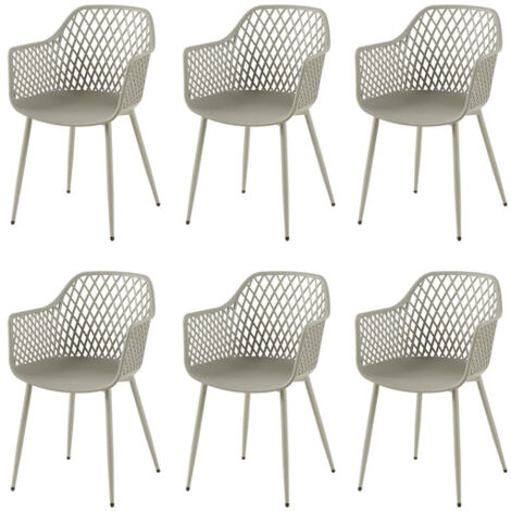 H.J Wedoo – Lot de 6 chaises de jardin avec accoudoirs – Fauteuil lounge ergonomique – Charge maximale 120 kg – Résistantes aux intempéries – Gris