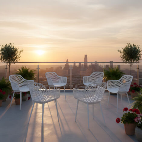 H.J WeDoo Lot de 6 Chaises de Jardin, Chaises D'extérieur en Plastique, pour Terrasse et Balcon, Pieds en Métal, Charge maximale : 120 kg, Blanc