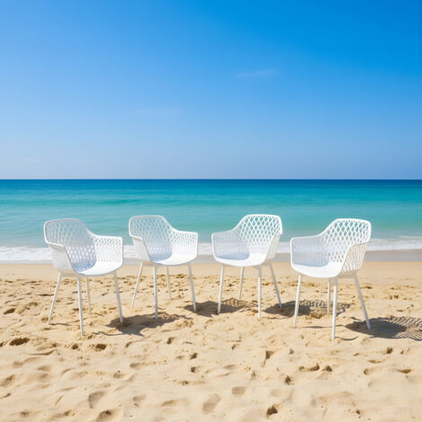 H.J WeDoo Lot de 4 Chaises de Jardin, Chaises D'extérieur en Plastique, pour Terrasse et Balcon, Pieds en Métal, Charge maximale : 120 kg, Blanc