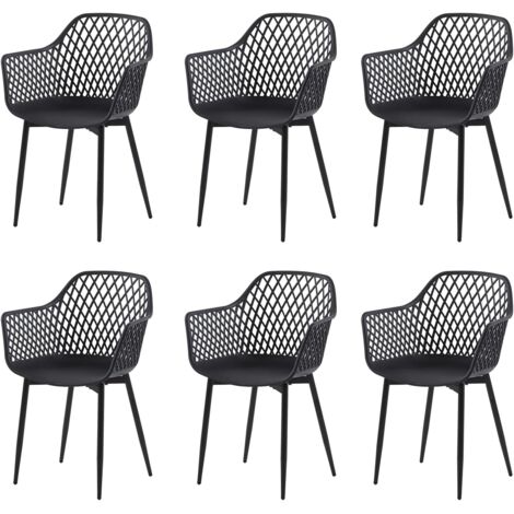 H.J WeDoo Chaise de Jardin Lot de 6, Chaise de Jardin Exterieur, Coque en PP, Structure en métal, accoudoirs, Patins réglables en Hauteur, Charge maximale 120 kg, Noir