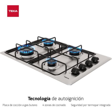 Placa a Gas Butano Superficie Acero inoxidable 60cm 4 Zonas Fuego