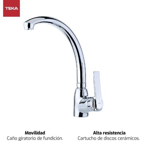 Grifo de cocina Monomando caño alto Tipo J Altura Max 24,8cm TEKA