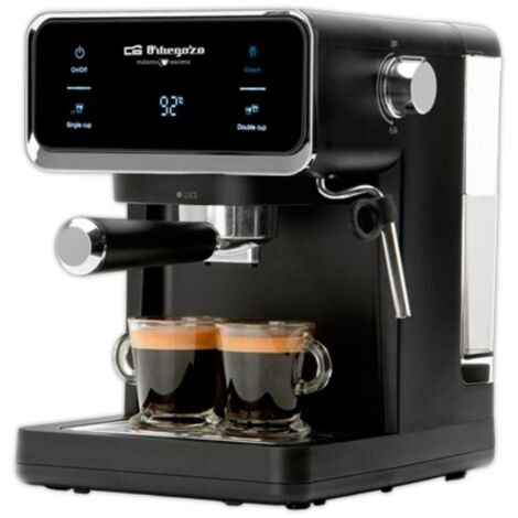 Orbegozo Cafetera Expresso EX 5300, frontal Inox, 20 bar de presión, 950 W, deposito de agua 1 Litro, negro