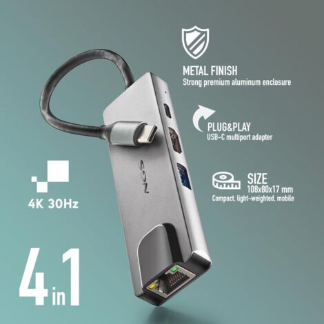 HUB Switch puertos 1 x USB 3.0, 1 x USB-C PD, 1 x HDMI, 1 x RJ45 (1/2)